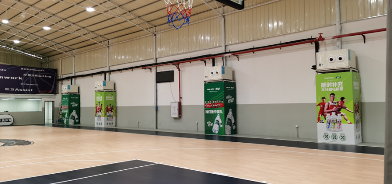 室內(nèi)籃球館降溫空調(diào)安裝蒸發(fā)冷省電空調(diào)-臥式射流機(jī)組,，省電降溫效果好