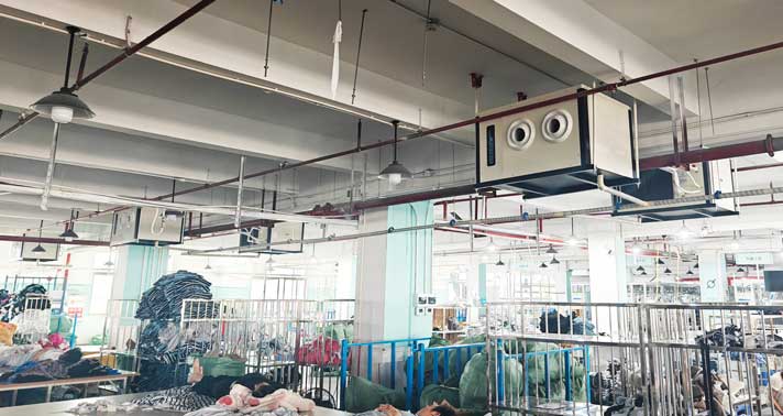 江蘇鹽城廠房降溫，應用蒸發(fā)冷省電空調(diào)-（掛式）臥式射流空調(diào)